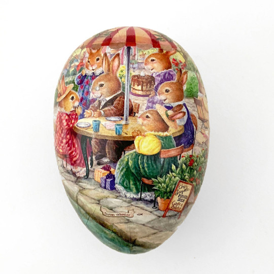 4-1/2" Holly Pond Hill Bunny Cafe Easter Egg Container ~ Germany